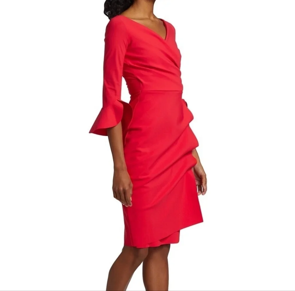 Chiara Boni La Petite RobeTrina Ruffle Sheath 3/4 Sleeve Dress Sz 8 - Picture 2 of 16